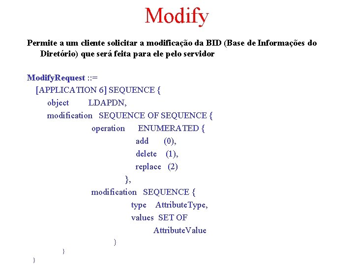 Modify Permite a um cliente solicitar a modificação da BID (Base de Informações do Modify Permite a um cliente solicitar a modificação da BID (Base de Informações do