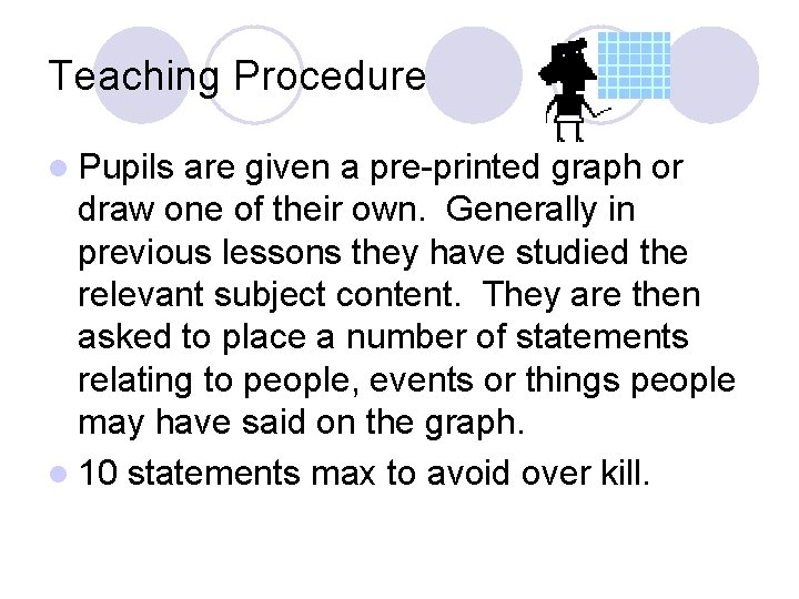 Teaching Procedure l Pupils are given a pre-printed graph or draw one of their