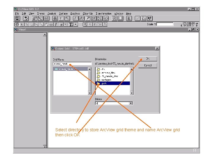 Select directory to store Arc. View grid theme and name Arc. View grid then Select directory to store Arc. View grid theme and name Arc. View grid then
