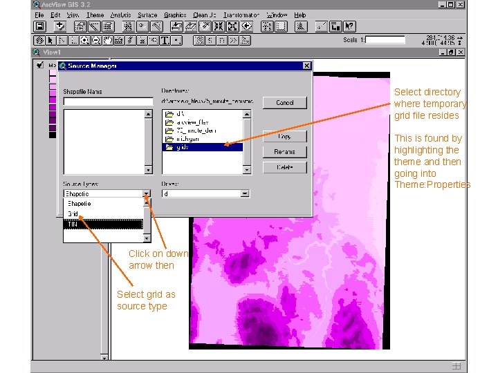 Select directory where temporary grid file resides This is found by highlighting theme and Select directory where temporary grid file resides This is found by highlighting theme and