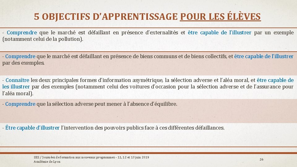 5 OBJECTIFS D’APPRENTISSAGE POUR LES ÉLÈVES - Comprendre que le marché est défaillant en