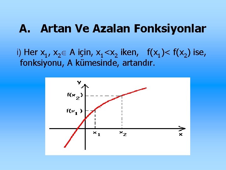 A. Artan Ve Azalan Fonksiyonlar i) Her x 1, x 2 A için, x