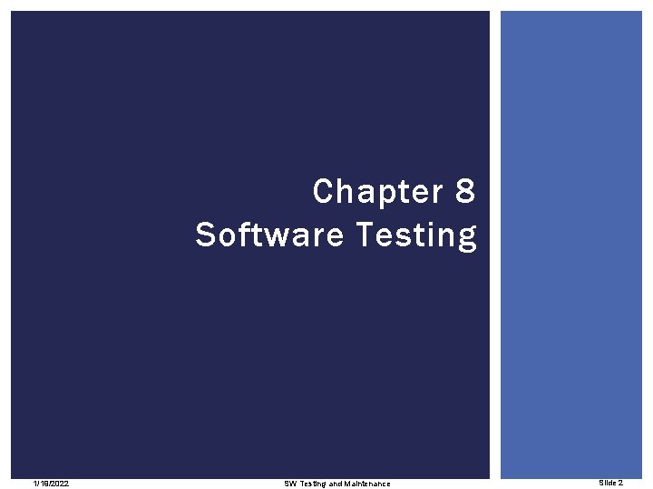Chapter 8 Software Testing 1/19/2022 SW Testing and Maintenance Slide 2 