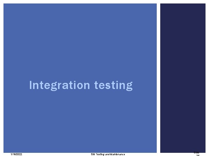 Integration testing 1/19/2022 SW Testing and Maintenance Slide 