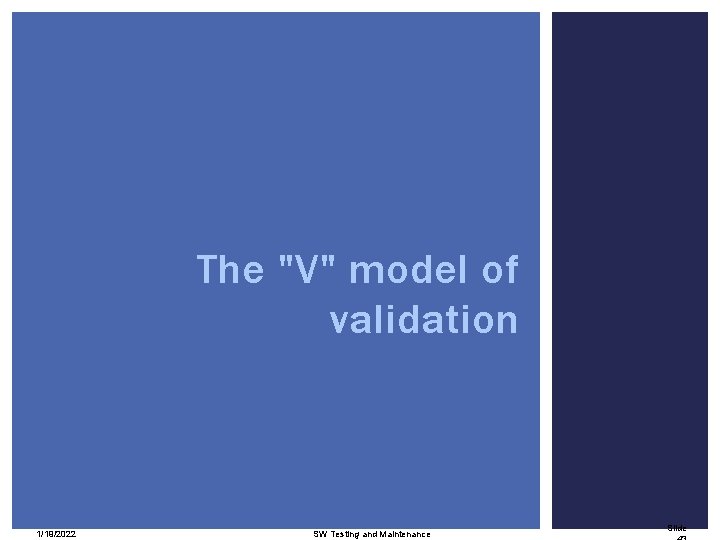 The "V" model of validation 1/19/2022 SW Testing and Maintenance Slide 