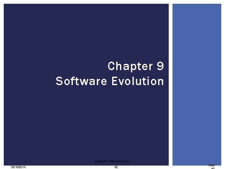 Chapter 9 Software Evolution 30/10/2014 62 Slide 