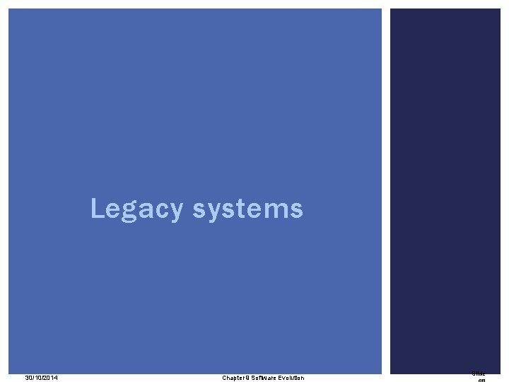 Legacy systems 68 30/10/2014 Chapter 9 Software Evolution Slide 