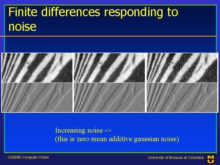 Finite differences responding to noise Increasing noise -> (this is zero mean additive gaussian