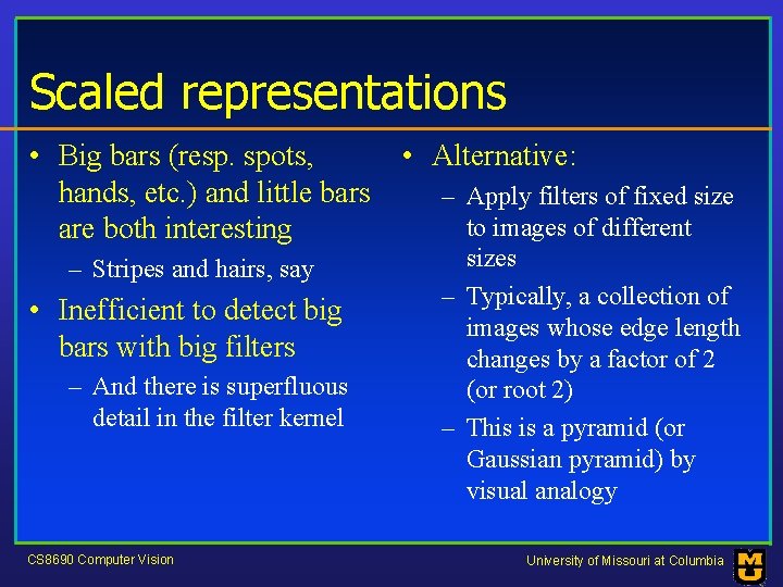Scaled representations • Big bars (resp. spots, hands, etc. ) and little bars are
