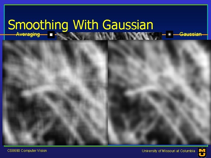 Smoothing With Gaussian Averaging CS 8690 Computer Vision Gaussian University of Missouri at Columbia