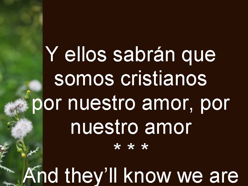 Y ellos sabrán que somos cristianos por nuestro amor, por nuestro amor *** And