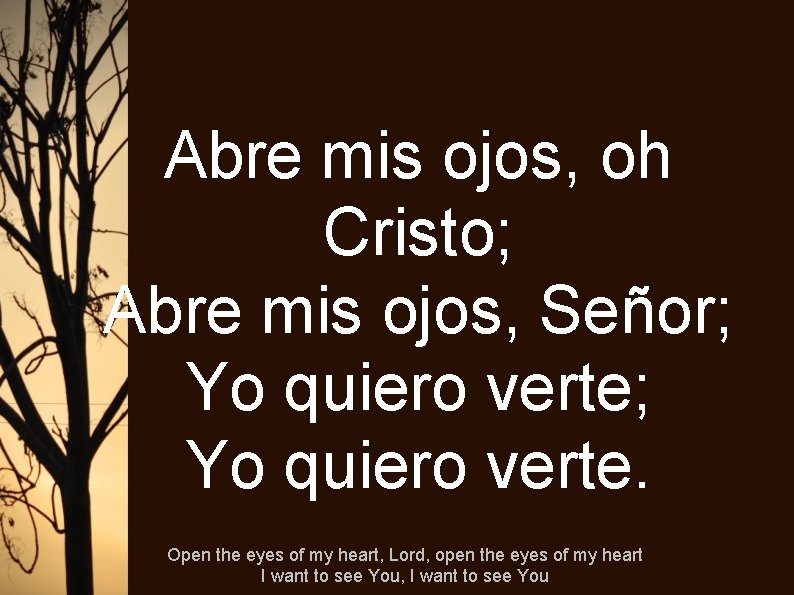Abre mis ojos, oh Cristo; Abre mis ojos, Señor; Yo quiero verte. Open the