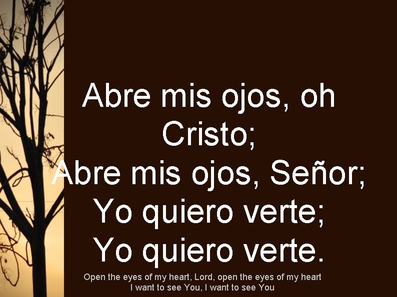 Abre mis ojos, oh Cristo; Abre mis ojos, Señor; Yo quiero verte. Open the