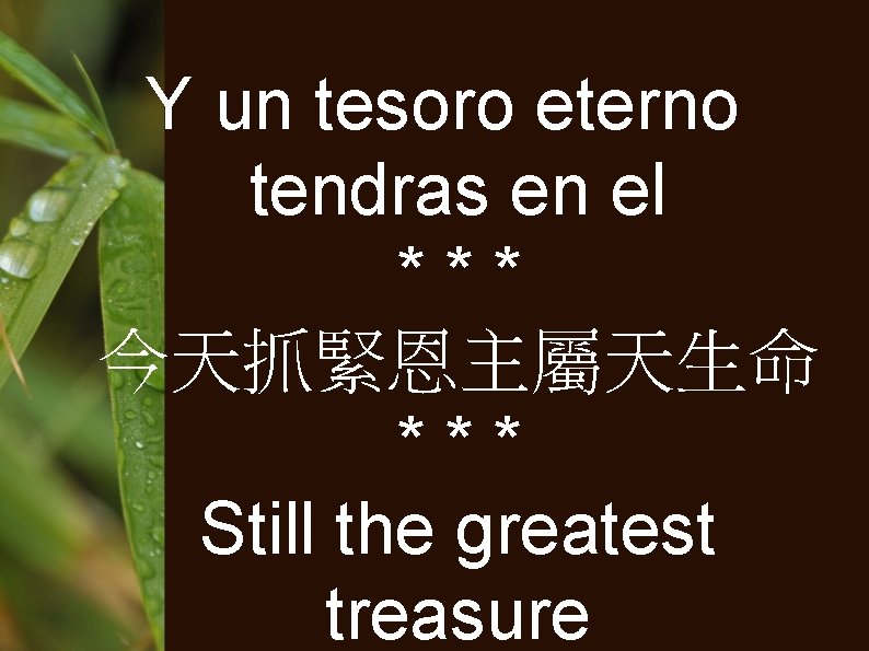 Y un tesoro eterno tendras en el *** 今天抓緊恩主屬天生命 *** Still the greatest treasure