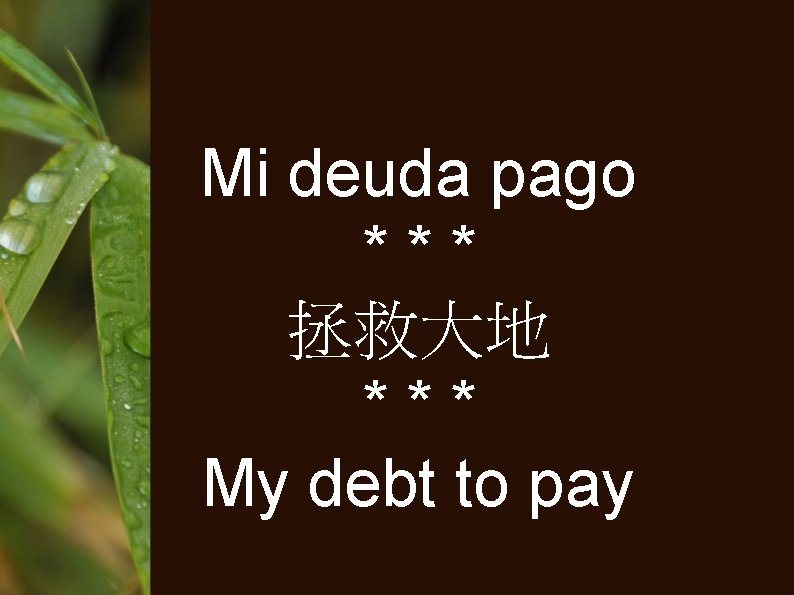 Mi deuda pago *** 拯救大地 *** My debt to pay 