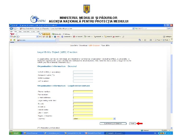 MINISTERUL MEDIULUI ŞI PĂDURILOR AGENŢIA NAŢIONALĂ PENTRU PROTECŢIA MEDIULUI 