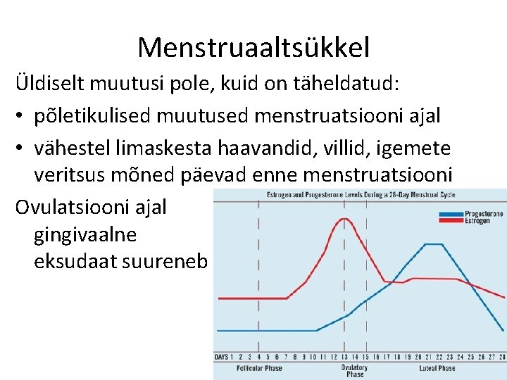 Menstruaaltsükkel Üldiselt muutusi pole, kuid on täheldatud: • põletikulised muutused menstruatsiooni ajal • vähestel