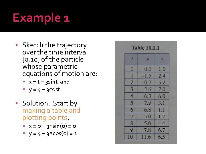 Example 1 § Sketch the trajectory over the time interval [0, 10] of the