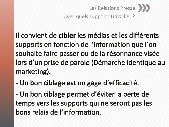 Les Relations Presse Avec quels supports travailler ? Il convient de cibler les médias