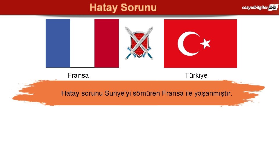 Hatay Sorunu Fransa Türkiye Hatay sorunu Suriye’yi sömüren Fransa ile yaşanmıştır. 