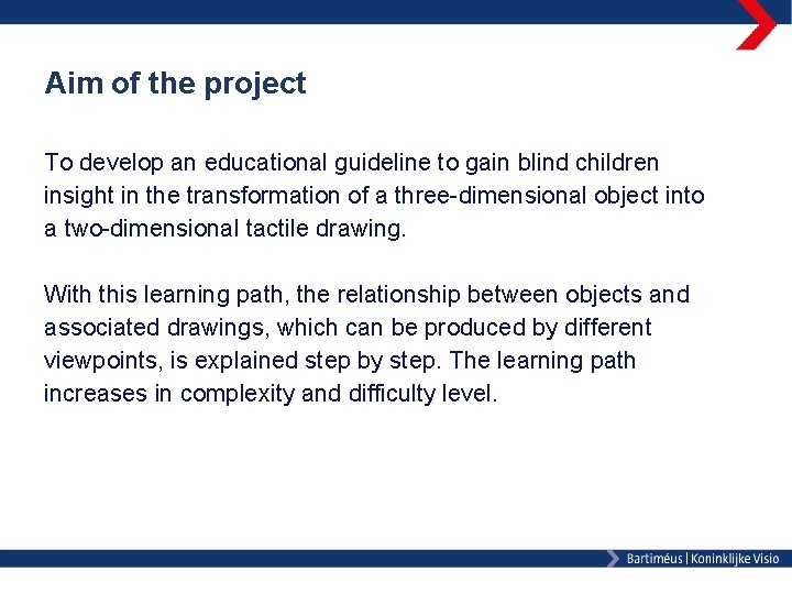 Aim of the project To develop an educational guideline to gain blind children insight