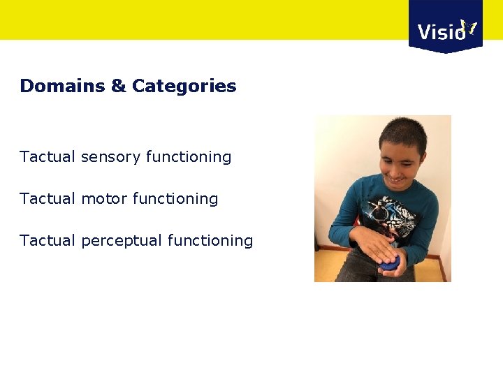 Domains & Categories Tactual sensory functioning Tactual motor functioning Tactual perceptual functioning 