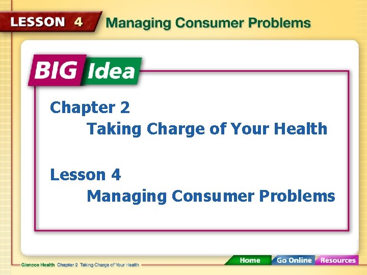 Chapter 2 Taking Charge of Your Health Lesson 4 Managing Consumer Problems 