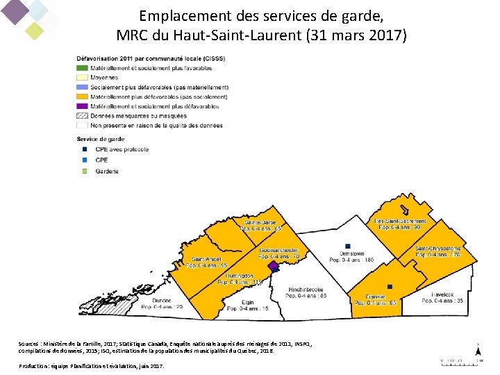 Emplacement des services de garde, MRC du Haut-Saint-Laurent (31 mars 2017) Sources : Ministère