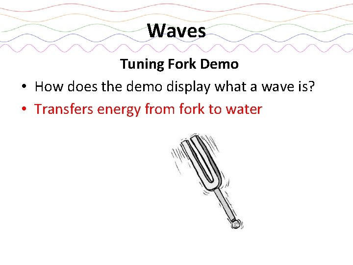 Waves Tuning Fork Demo • How does the demo display what a wave is?