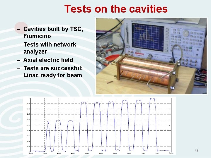 Tests on the cavities – Cavities built by TSC, Fiumicino – Tests with network Tests on the cavities – Cavities built by TSC, Fiumicino – Tests with network