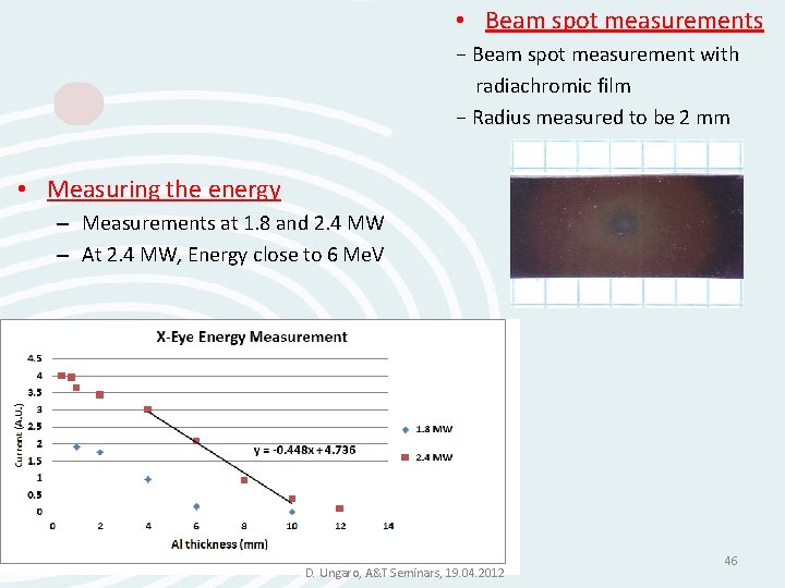 • Beam spot measurements − Beam spot measurement with radiachromic film − Radius • Beam spot measurements − Beam spot measurement with radiachromic film − Radius