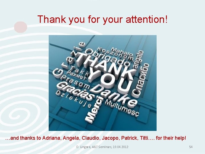 Thank you for your attention! …and thanks to Adriana, Angela, Claudio, Jacopo, Patrick, Titti…. Thank you for your attention! …and thanks to Adriana, Angela, Claudio, Jacopo, Patrick, Titti….