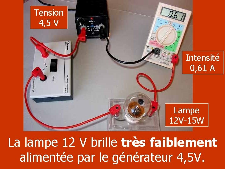 Tension 4, 5 V Intensité 0, 61 A Lampe 12 V-15 W La lampe