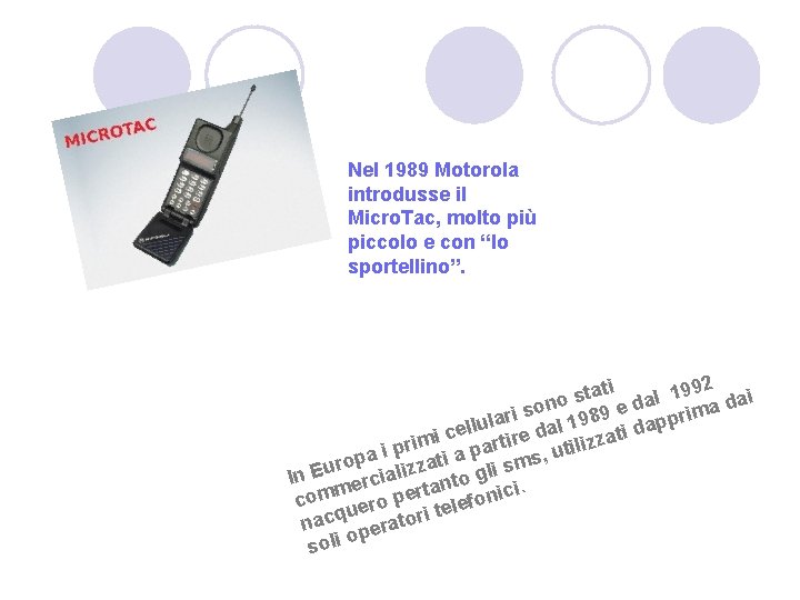 Nel 1989 Motorola introdusse il Micro. Tac, molto più piccolo e con “lo sportellino”.