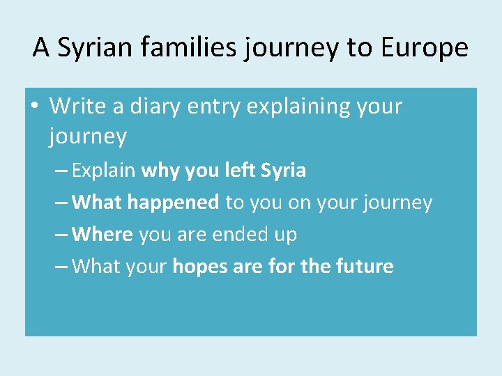 A Syrian families journey to Europe • Write a diary entry explaining your journey