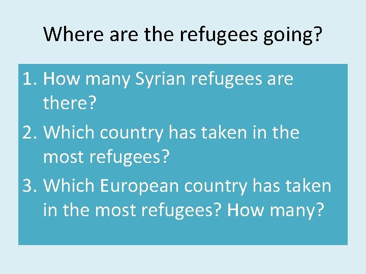 Where are the refugees going? 1. How many Syrian refugees are there? 2. Which