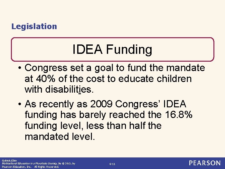 Legislation IDEA Funding • Congress set a goal to fund the mandate at 40%