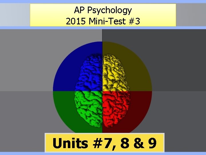 AP Psychology 2015 Mini-Test #3 Units #7, 8 & 9 