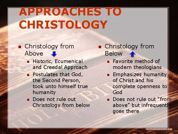 APPROACHES TO CHRISTOLOGY n Christology from Above n n n Historic, Ecumenical and Creedal