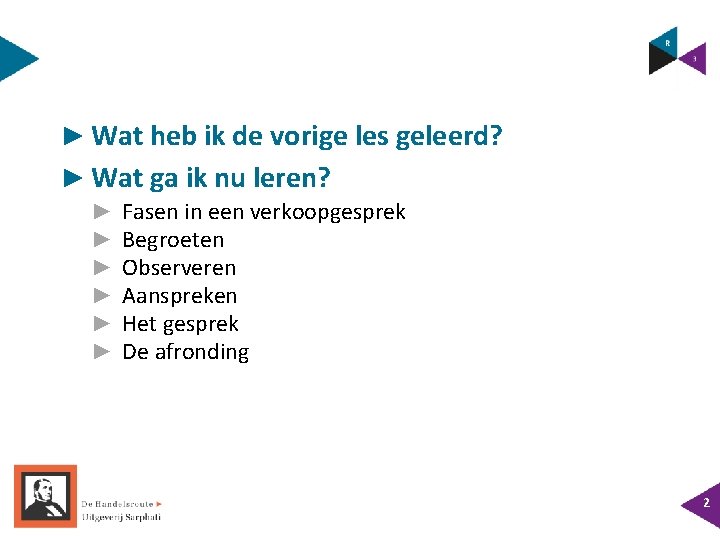 ► Wat heb ik de vorige les geleerd? ► Wat ga ik nu leren?