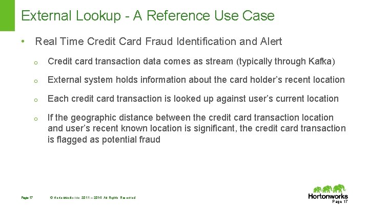 External Lookup - A Reference Use Case • Real Time Credit Card Fraud Identification External Lookup - A Reference Use Case • Real Time Credit Card Fraud Identification
