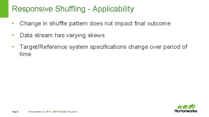 Responsive Shuffling - Applicability • Change in shuffle pattern does not impact final outcome Responsive Shuffling - Applicability • Change in shuffle pattern does not impact final outcome