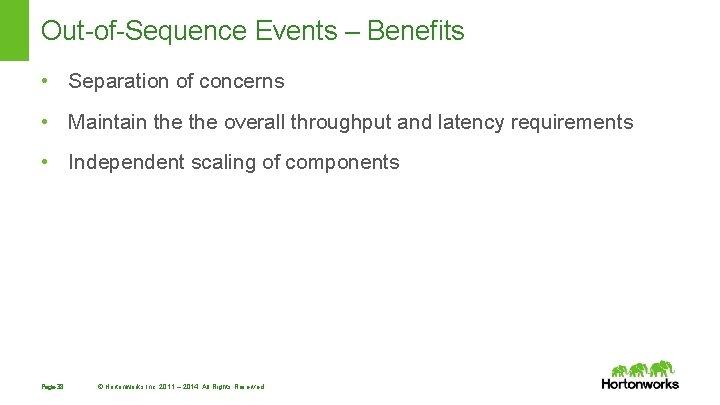 Out-of-Sequence Events – Benefits • Separation of concerns • Maintain the overall throughput and Out-of-Sequence Events – Benefits • Separation of concerns • Maintain the overall throughput and