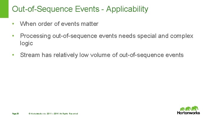Out-of-Sequence Events - Applicability • When order of events matter • Processing out-of-sequence events Out-of-Sequence Events - Applicability • When order of events matter • Processing out-of-sequence events