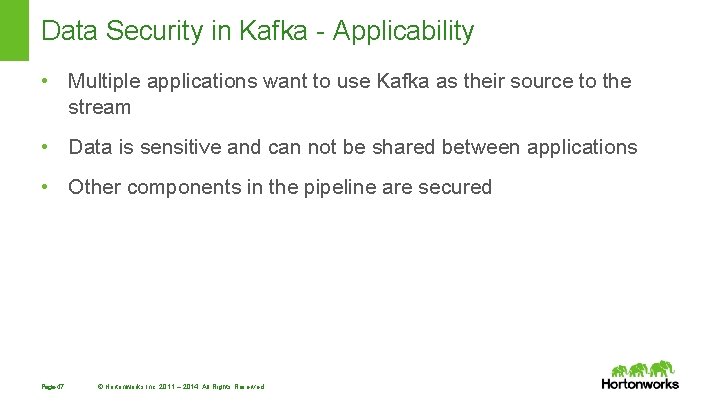 Data Security in Kafka - Applicability • Multiple applications want to use Kafka as Data Security in Kafka - Applicability • Multiple applications want to use Kafka as