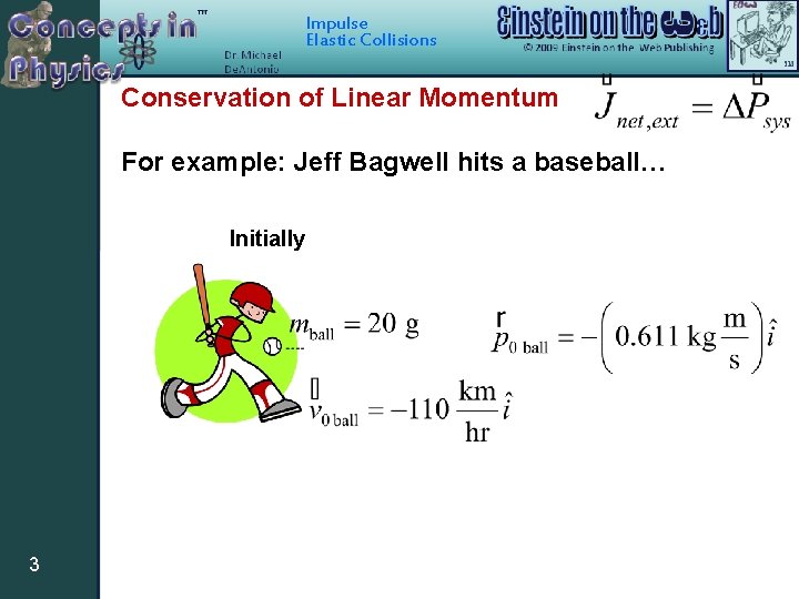 Impulse Elastic Collisions Conservation of Linear Momentum For example: Jeff Bagwell hits a baseball…