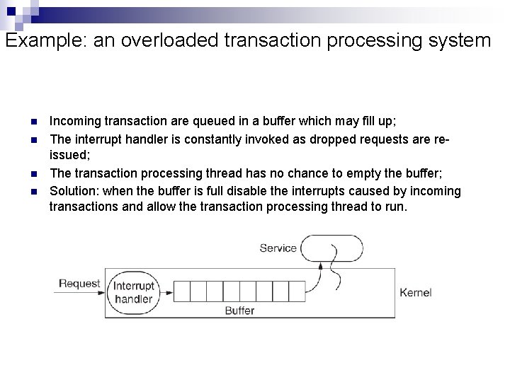 Example: an overloaded transaction processing system n n Incoming transaction are queued in a