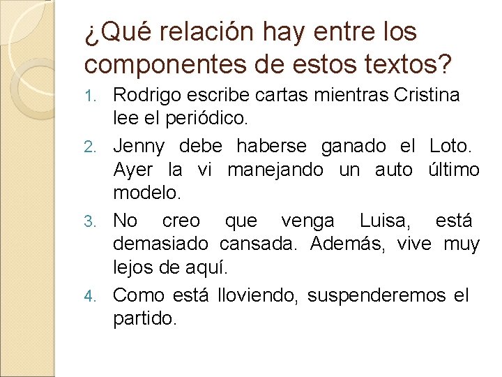 ¿Qué relación hay entre los componentes de estos textos? Rodrigo escribe cartas mientras Cristina