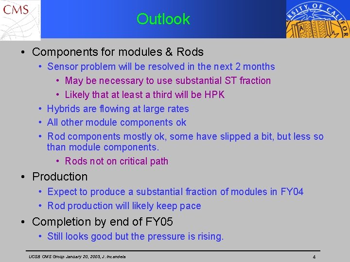 Outlook • Components for modules & Rods • Sensor problem will be resolved in