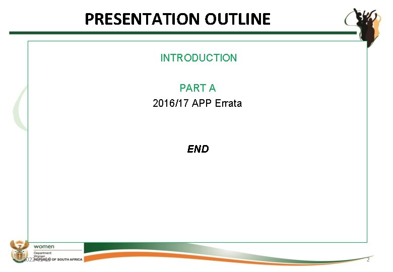 PRESENTATION OUTLINE INTRODUCTION PART A 2016/17 APP Errata END 2022 -01 -19 2 PRESENTATION OUTLINE INTRODUCTION PART A 2016/17 APP Errata END 2022 -01 -19 2